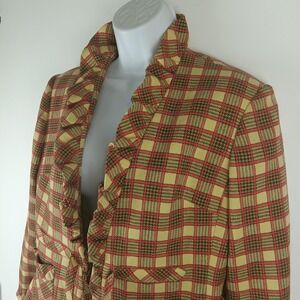 Vintage Frank Smith Saks Fifth Avenue Jacket Womens Medium Plaid Ruffle‎ 70s